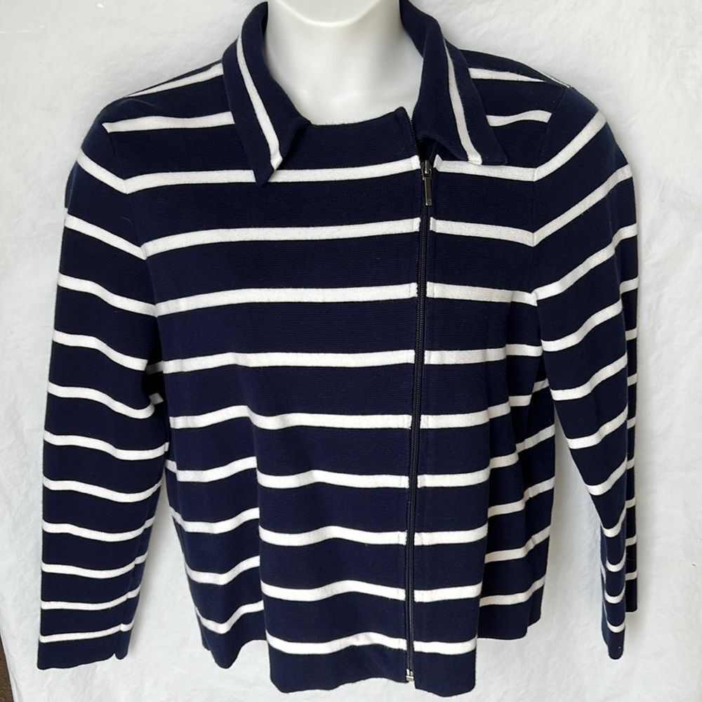 Chaps navy blue white stripe blazer jacket size XL